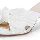 Coutgo Womens Bow Heeled Sandals Pleated Bowknot Heels Open Square Toe Cute Kitten Heel Mules Slip On Wedding Dress Shoes 10