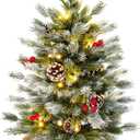 Pre-Lit 2ft Mini Artificial Christmas Tree, 50LED Lights, Red Cloth Base with for Table Desk Home Christmas Decor White