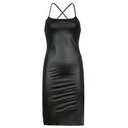 Women 's Sexy Suspender Mid-Length Dress Fashion Solid Color Leather Bandage Backless Skinny Split Dress, Large