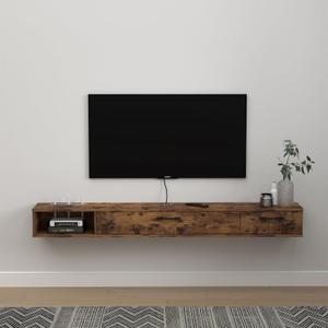 Pmnianhua Farmhouse Floating TV Stand with 2 Doors,55'' Under TV Shelf Floating,Wall Mounted TV Shelf,Rustic Floating TV Console for Under TV(Rustic Brown) (55.11 IN)
