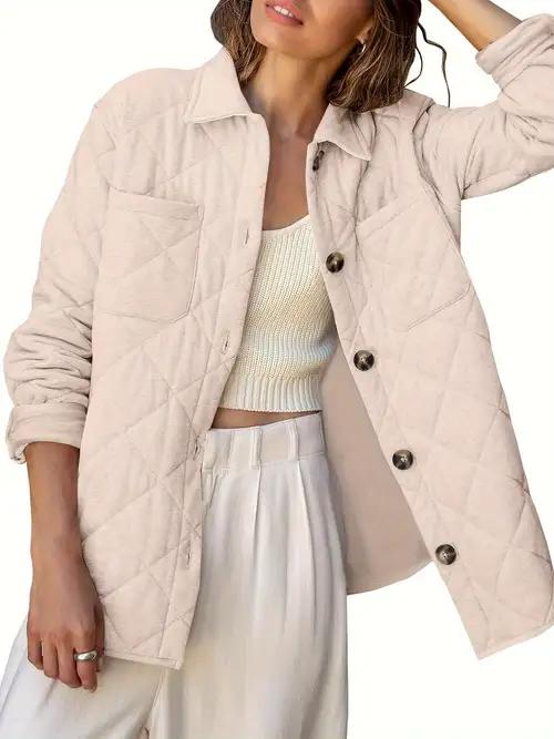 Danedvi Womens Casual Lapel Collared Lightweight Quilted Jackets Fall Winter Warm Loose Puffer Outerwear M