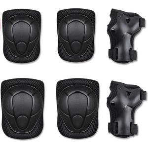 Kids Knee Pads Elbow Pads Guards 6 in 1 Protective Gear Set Ages 3-7 Toddler Boys Girls Kids for Multi Sports Roller Skates Cycling BMX Bike Skateboard Inline Skating (Black)