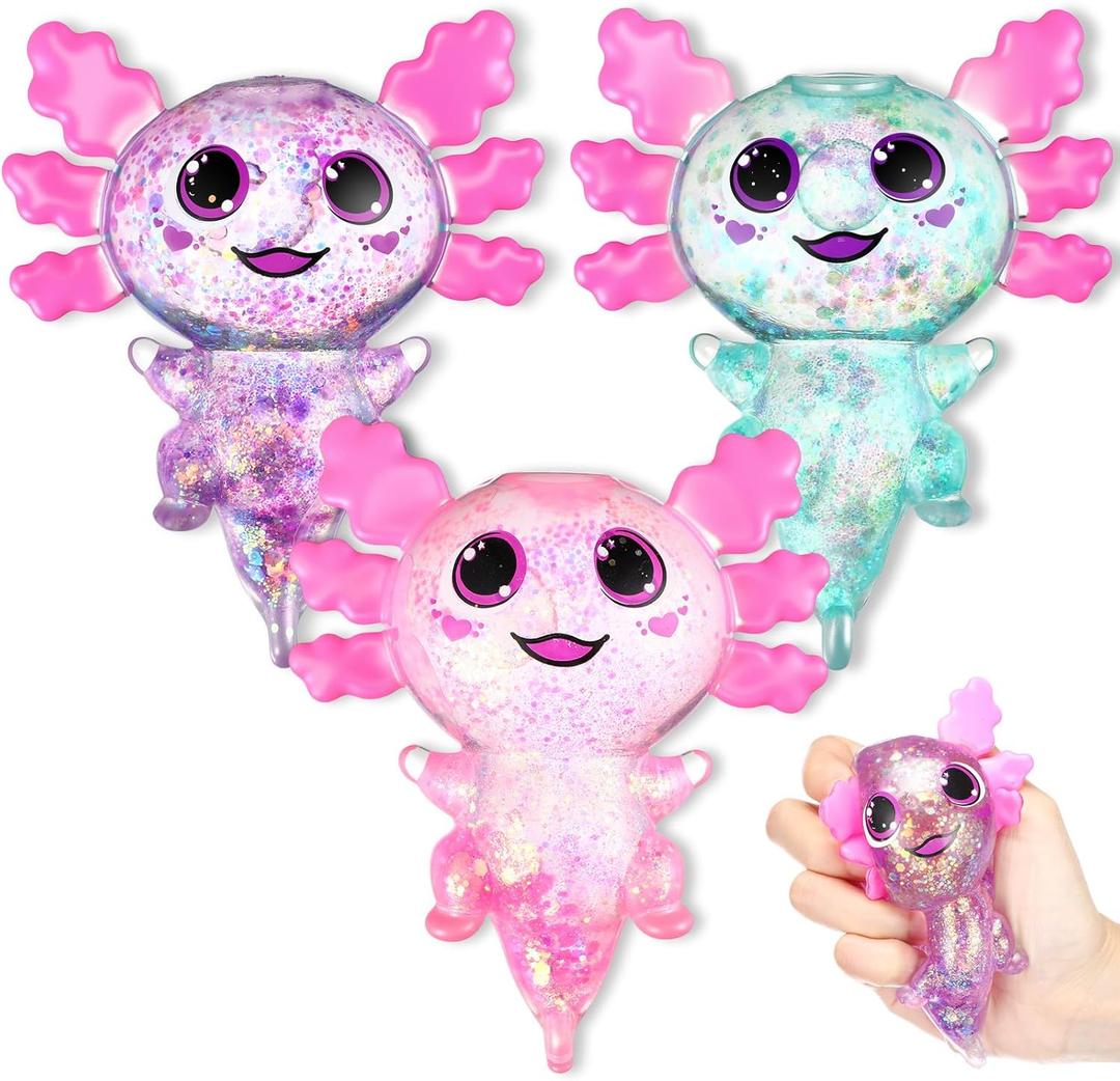 12 Pcs Axolotl Party Favors Stress Fidget Toy for Kids Sensory Stress Relief Squeeze Toys for Operation Christmas Classroom Exchange Prizes Party Supplies