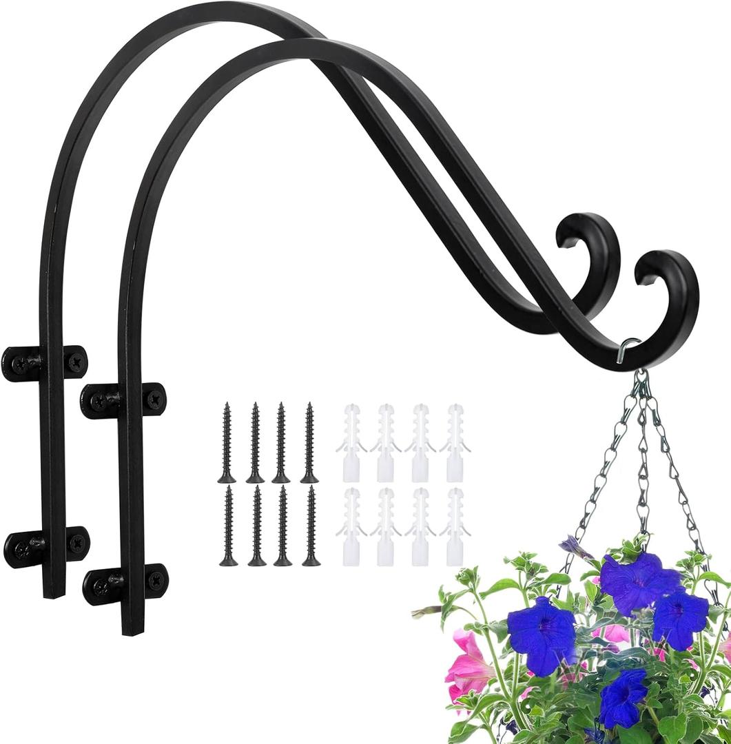 2 Pack Plant Hangers Outdoor, 16 Inch Hanging Basket for Plants Outdoor Brackets, Heavy Duty Plant Hanger Bracket with 80lbs Weight Capacity for Hanging Baskets,Bird Feeders,Lanterns and Wind Chimes