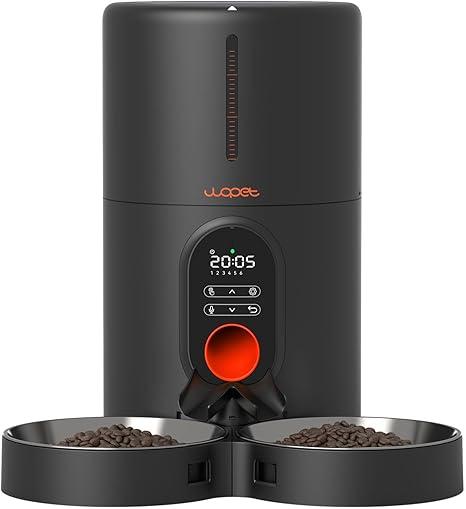 WOPET Automatic Cat Feeders 2 Cats-Timed Cat Feeder with Stainless Steel Bowl, Programmable 1-6 Meals Control, Dual Power Supply Auto Pet Feeder for Cats and Dogs