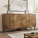 Smuxee Walnut Sideboard Cabinet, Freestanding Buffet Cabinet with Line Groove Design, Wood Storage Cabinet with Adjustable Shelf for Living Room, Entryway, Hallway