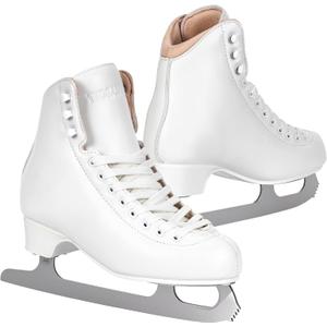 Tuosamtin Ice Skates for Women & Girls,Figure Skates with Premium Microfiber Leather, Stainless Steel Blades & FullFit Memory Foam Interior for Ultimate Comfort (White, 8)