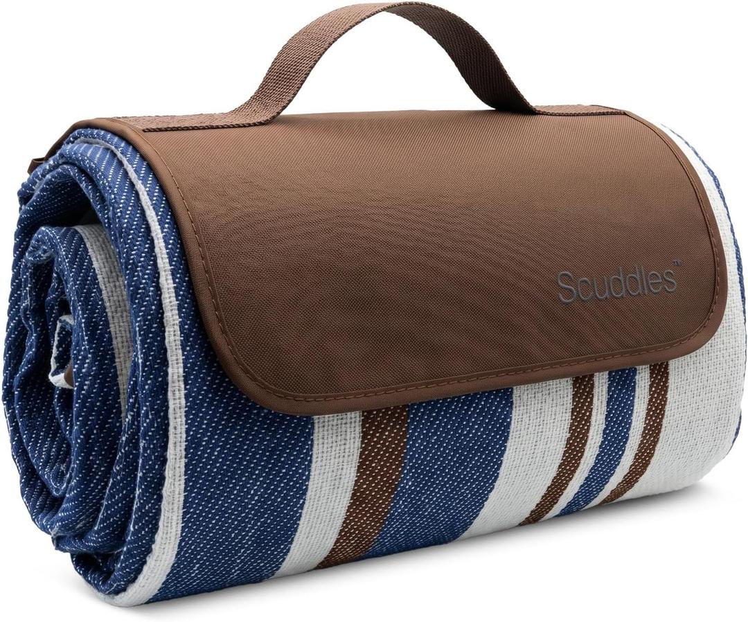 Scuddles 60" x 80" Extra Large Outdoor Picnic Blanket – Waterproof, Foldable Travel Mat for Beach, Camping, Grass, Lawn, Park – Dual Layer, Sand-Free, Soft Throw Rug Fits 4 Adults, Summer Accessories
