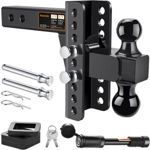 Adjustable Trailer Hitch -Drop Hitch-Tow Hitch with 2 inch Receiver-6inch Drop/Rise, 2" & 2-5/16" Ball Hitches for Trucks, 20,000 LBS GTW, Trailer Hitches with Anti-Theft Pin, Black