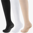 Cotton Compression Socks Women&Men with Grips Non Slip 15-20mmHg Knee High Graduated Sock for Nurse, Pregnancy, Yoga, S/M