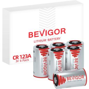 BEVIGOR CR123A 3V Lithium Batteries 6 Pack,1500mAh Photo Battery, 3 Volt 123 Battery Lithium for Flashlight and Security Device, Non-Rechargeable Up to 10-Year Shelf Life
