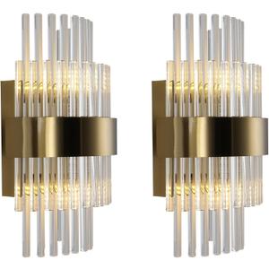 Wall Sconces Set of Two, Gold 2- Light Glass Modern Wall Sconce Light Fixtures, Decorative Wall Lights Suitable for Bathrooms, Foyers, and Corridors (Brass Color 2 Pack)