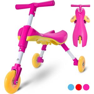 Tricycle for Toddlers 1-3 Years Old Foldable Tricycle for Toddlers Toddler Bike for Boys and Girls Easy to Ride and Steer No Assembly Needed Christmas, 1st Birthday Gifts Boy - Pink - KIDRIM, Small