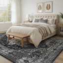 UERMEI 10x12 Area Rug Living Room Rugs - Washable Vintage Soft Large Rug Indoor Floor No Slip Rug Carpet for Bedroom Farmhouse Under Dining Table Home Office Decor - Black