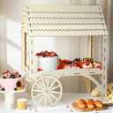 Wonderjune 2 Pcs Wooden Candy Cart with Wheels for Party Mini Wooden Tabletop Dessert Display Stand for Weddings Birthdays Baby Showers Party Decoration,25" x 20.5" x 9.75"