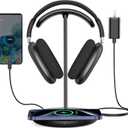 Miroddi Headphone Stand with Wireless Charger, Independent USB Charging Port, 5 in 1 Charging Station Headset Holder Rack for AirPods Max/Pro/4/3/2, iWatch, iPhone, Samsung and Desk Headphones, Black