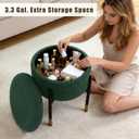Round Ottoman with Storage,Soft Velvet Vanity Stool,Ottoman Coffee Table with Metal Legs,Foot Stool for Living Room Bedroom, Green