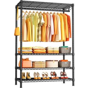 Ulif H4 Plus Garment Rack, 4-Tier Portable Clothes and Clothing Rack for Bedroom and Cloakroom, Closet Storage and Organizer Wardrobe System, 45" W x 14" D x 76.4" H, Load 522lbs, Black