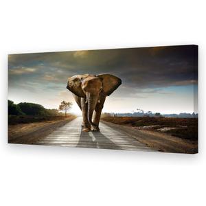 Muolunna D1275 Elephant Canvas Prints Wall Art Animals Photo Pictures Painting on Canvas Decor for Living Room Bedroom Home Office kitchen Wall Decor Stretched and Framed Grey Landscape Artwork (58L" x 29W")