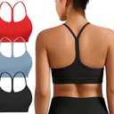 Padded Y-Back Sports Bra for Women - Racerback Low Impact Spaghetti Strap for Yoga Workout Top, L