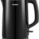 COMFEE' Electric Kettle and Tea Kettle, 1.5L Double Wall, Stainless Steel Interior, Lid & Spout, Fast Boil, Auto-Off, and Boil-Dry Protection, 1500W (1.6 Quarts, Metal Black)