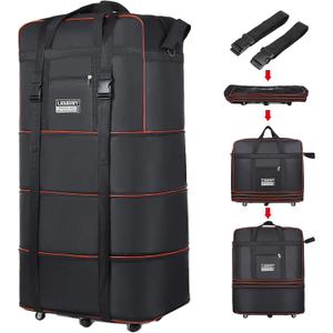 Travel bag with wheels, expandable, foldable, luggage bag, large capacity foldable rolling travel bag, suitable for men and women for moving house, studying abroad and traveling