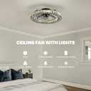 Crystal Ceiling Fan with Light and Remote, 22" Luxury Dimmable Chandelier Ceiling Fan, Modern LED Fan, Low Profile Flush Mount Fandelier for Bedroom Living Room-Black