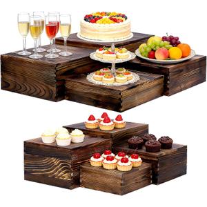 8 Pack Wooden Buffet Risers Rustic Wood Cupcake Stand Catering Supplies Buffet Display with Mini Signs Food Risers for Buffet Table Dessert Display Stand for Home Decor Party Wedding Birthday