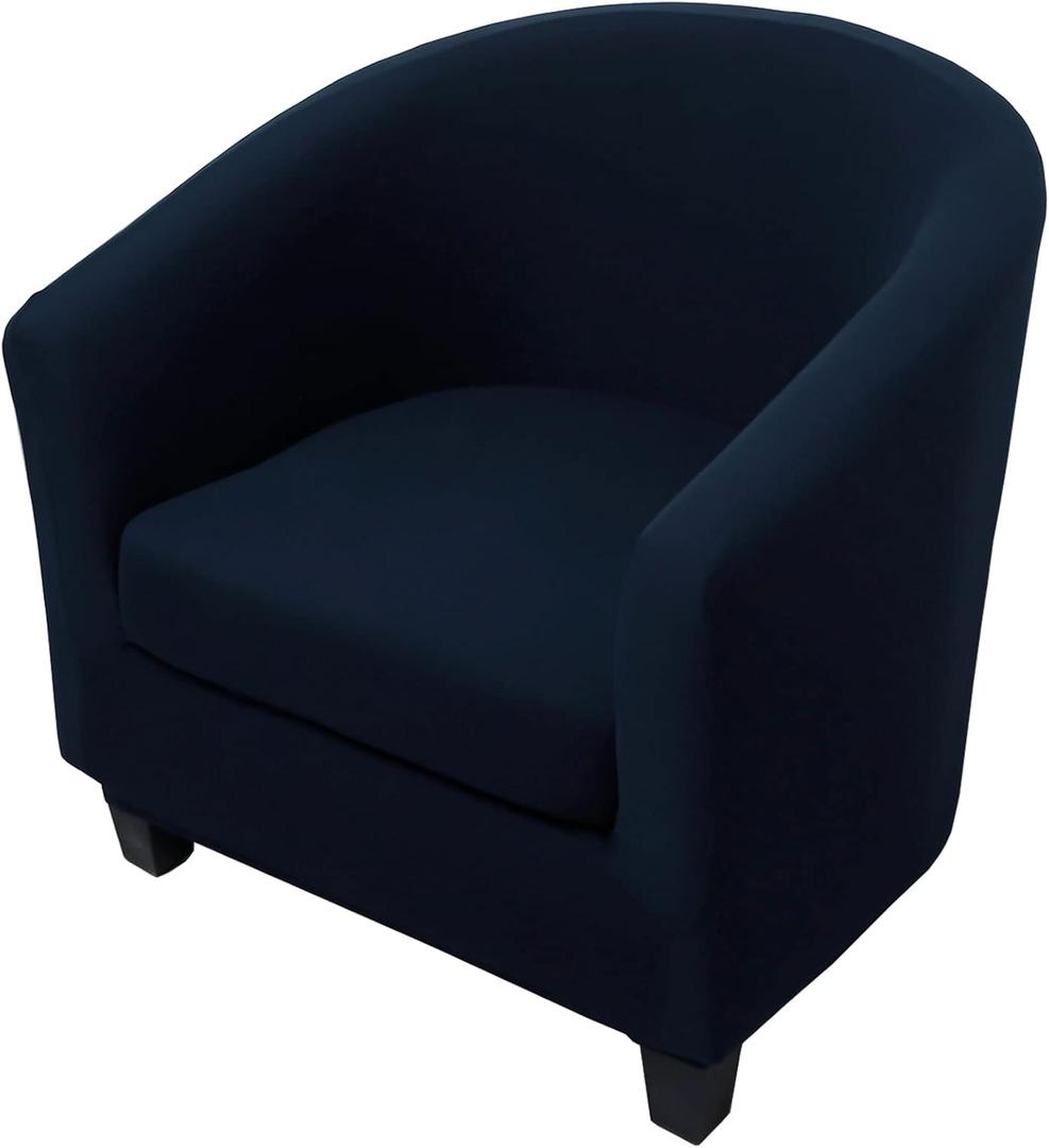 WOMACO 2 Pieces Club Chair Slipcover Printed Stretch Armchair Tub Round Barrel Swivel Chair Covers withc Cushion Cover Elastic Bottom Sofa Furniture Protector for Tullsta (1, Navy)