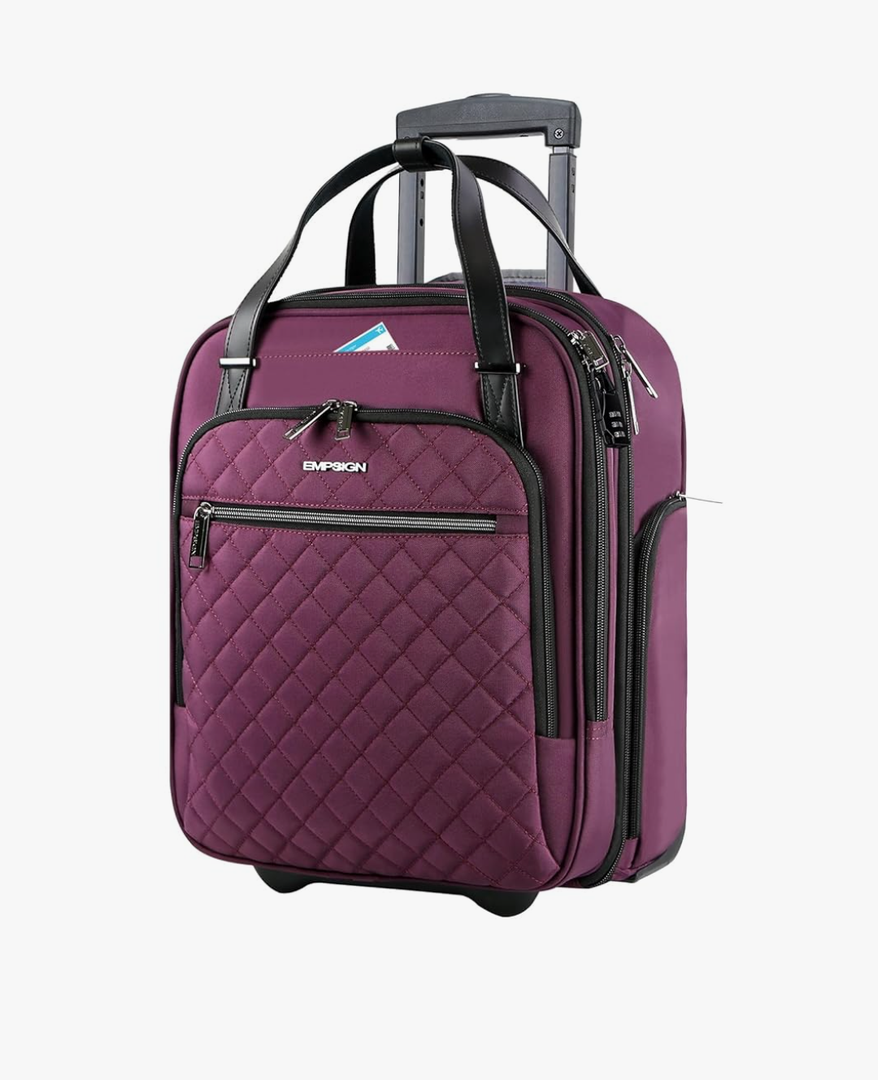 EMPSIGN Underseat Carry On Wheeled - 16" Carry on Bag with Wheels Multi-functional Lightweight Rolling Bag Overnight Weekender Small Suitcase for Women Men Travel Business, Burgundy