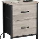 Vagusicc Nightstand with Charging Station, Bedside Table with USB Ports and Outlet, End Table Side Table with 2 Fabric Drawers for Bedroom, Living Room, Greige