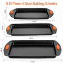 3-Pack Baking Sheet Pan Set, Nonstick Cookie Sheets with Orange Silicone Handles, Easy to Clean Bakeware Trays for Oven Roasting & Baking
