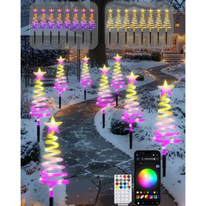 Smart Spiral Christmas Pathway Lights, 16 Mil Color, Timer, App Control, Music Sync, 82 Modes, Christmas Yard Decorations Outdoor, 8 Pack