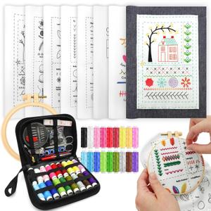 Tiefenets Embroidery Stitch Book Kit-Portable DIY Book Embroidery Kit with Full Tools and Instructional Tutorial 106 Patterns for Beginners,Craft Lovers and Sew Enthusiast