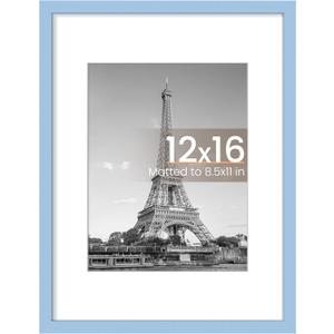 Upsimples 12x16 Picture Frame, Display Pictures 8.5x11 with Mat or 12 x 16 Without, Wall Hanging Poster Frames, Blue, 1 Pack