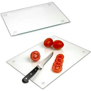 2 Pack Tempered Glass Cutting Board with Rubber Feet, Rectangle Non-slip Chopping Board, Long Lasting Clear Glass Tray for Kitchen Countertop, Table, Shatter-Resistant, Heat-Resistant, 2 Size