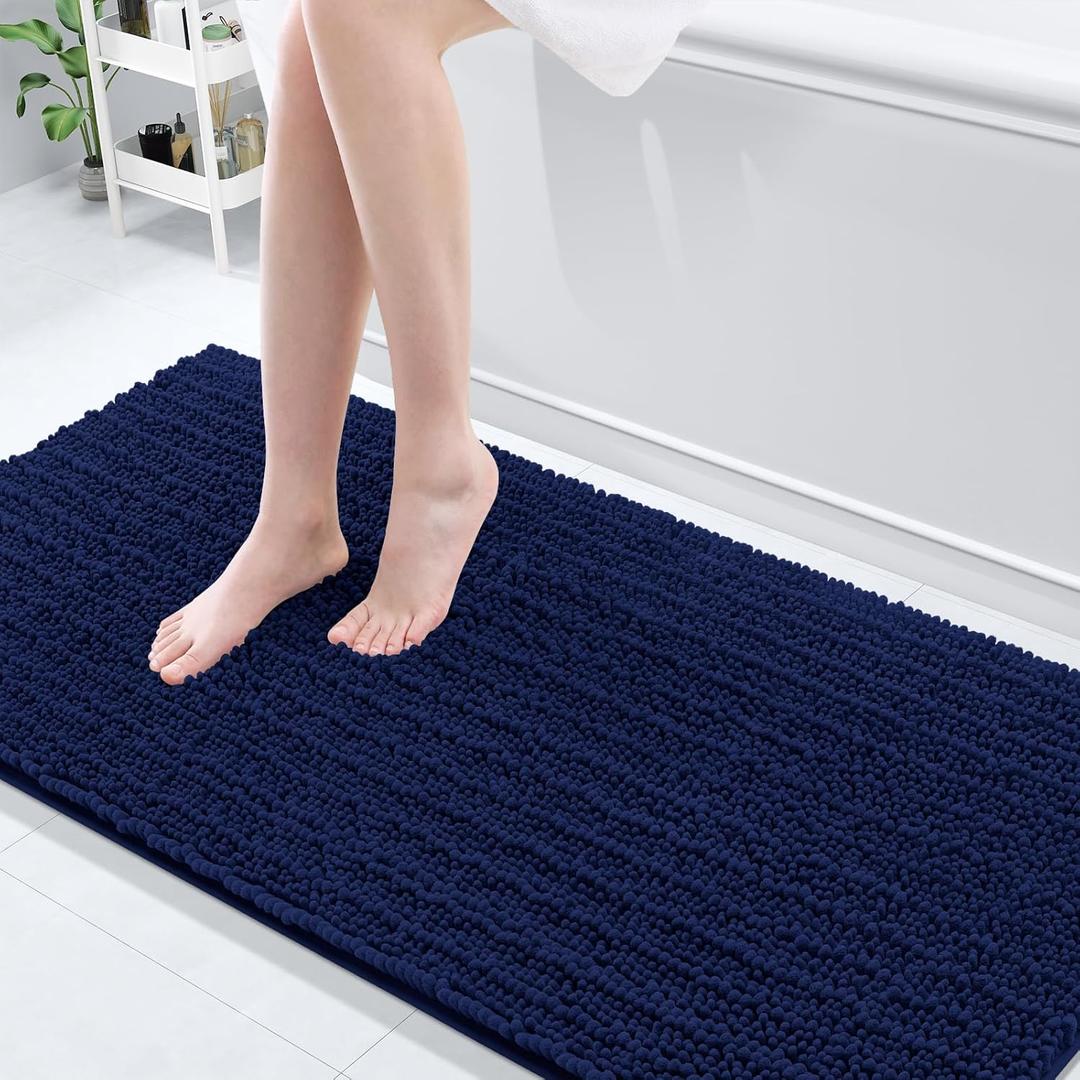 Arotive Luxury Chenille Bathroom Rug Mat, Extra Soft Thick Absorbent Shaggy Bath Rugs, Non-Slip Machine Wash Dry, Plush Bath Mats for Bathroom, Shower and Tub, 70x24, Navy