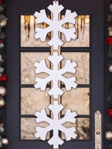 RattanView Christmas Snowflake Hanging Door Sign Winter Rustic White Snowflake Wooden Hanging Sign Wreath Plaque Decorations for Front Door Porch Home Decor