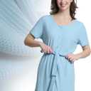 Mad Dog Women's Night Shirts - Soft Waffle Knit Womens Sleep Shirts, Short Sleeves Button-Up Pajamas Nightgowns Sleep Dress (XX-Large, Blue)