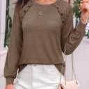 siliteelon Lace Long Sleeve Tops Dress Shirt Women's Crew Neck Loose Dressy Blouse Business Casual Work Summer 2026 Brown (S)