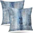 Alricc Blue and Grey Abstract Art Artwork Pillow Cover, Gallery Modern Decorative Throw Pillows Cushion Cover for Bedroom Sofa Living Room 18 x 18 Inch Set of 2