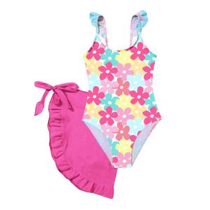Afsmlys Girls Swimsiut One Piece Bathing Suit with Mesh Cover Ups Adjustable Straps FloralSwim Suit Kids Tween Girl Swimwear Size 13 14 Pink