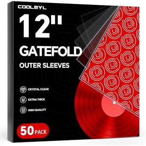 50 Pack Gatefold Vinyl Outer Sleeves - 12 Inch Record Protective Sleeves, Premium Gatefold Sleeves for Album Cover, Vinyl Sleeves for Record Storage, Instantly View Artwork, Crystal Clear 4 Mil Thick