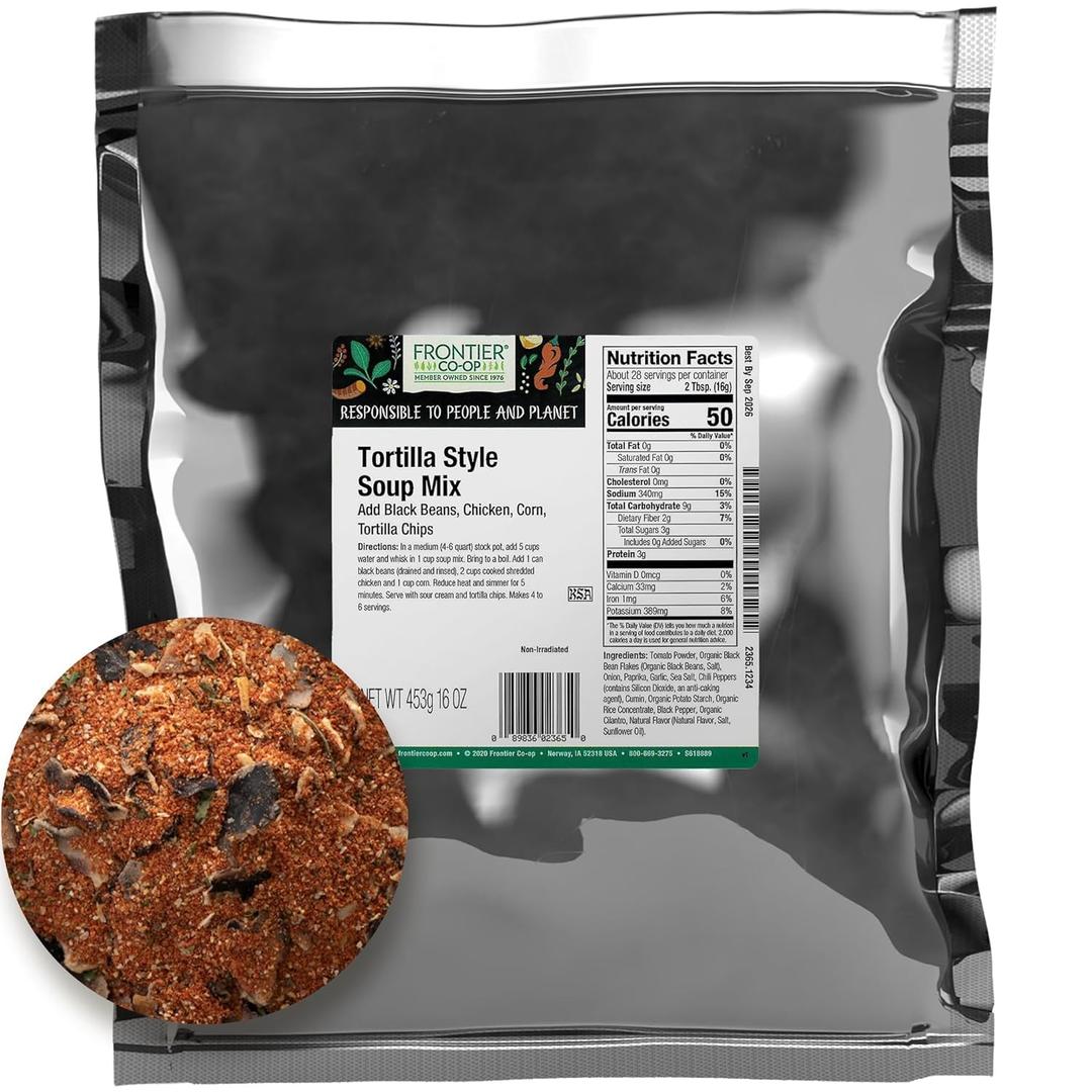 Frontier Co-op Tortilla Style Soup Mix, 16 Oz, Bulk Bag - Soup Mix Base for Chicken Tortilla Soup