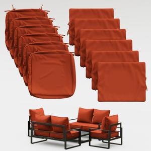 Thick Outdoor Back&Seat Cushion Covers 19193in 6Pcs for Patio Furniture with Zipper Closure and Handle, Waterproof Replacement Slipcover for Garden Rattan Chair Sofa, Orange