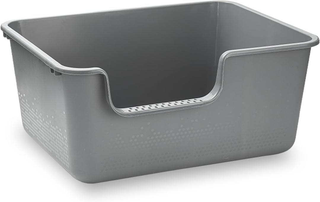 Large Cat Litter Box with High Sides,Cat Litter Pan with Low Entry,Cat Box for Indoor Kittens & Senior Cats,Anti-Splashing,Waterproof,Easy to Clean,Durable (Speckle Gray)