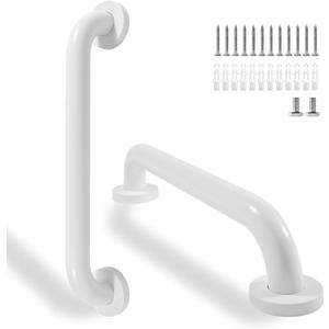 Shower Grab Bar, 2 Pack 16 Inch White Bathroom Safety Bar, 1.25" Diameter 304 Stainless Steel Grab Bars for Bathtubs and Showers, Handicap Shower Grab Bar for Seniors Elderly