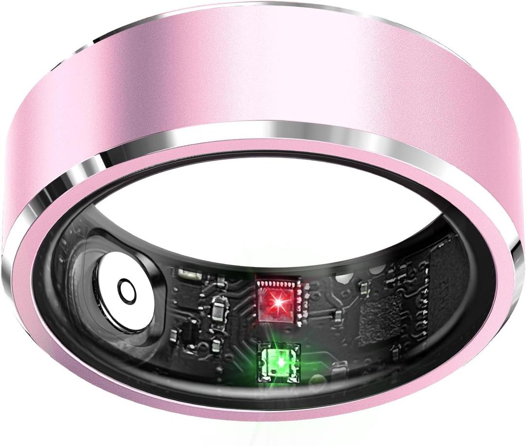 Smart Ring for Women,Fitness & Activity Tracker with Blood Pressure/Heart Rate Monitor, Sleep Tracker, Step Counter, IP68 Waterproof Ring for iOS&Android,Fast Charge,No Subscription (Pink,Size10）