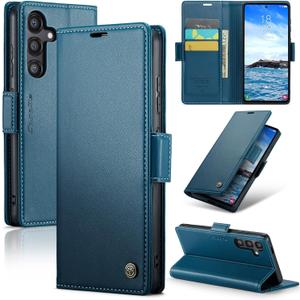for Samsung Galaxy S25 Plus Wallet Case with Credit Card Holder, PU Leather RFID Blocking Folio Flip Kickstand Magnetic Clasp Protective Phone Cover for Women Men Blue