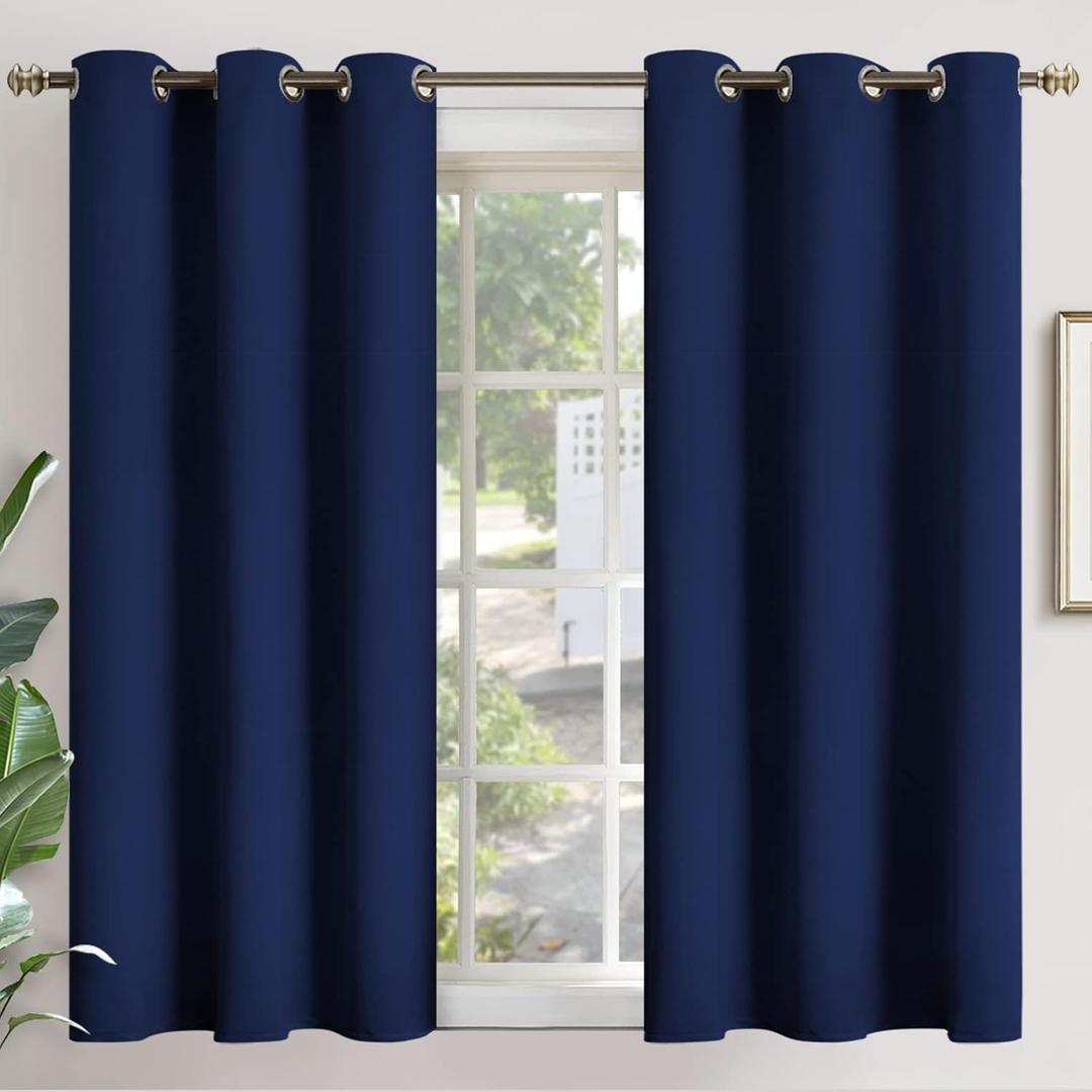 YoungsTex Navy Blue Blackout Curtains 48 Inches Length 2 Panels - Short Thermal Insulated Window Drapes with Grommet Room Darkening for Bedroom Basement Kids Office, 42 x 48 Inch